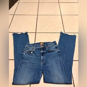 MOTHER Distressed Blue Straight Leg Jeans